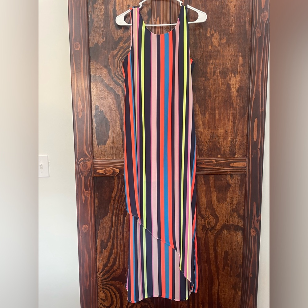 Project runway bright striped maxi dress